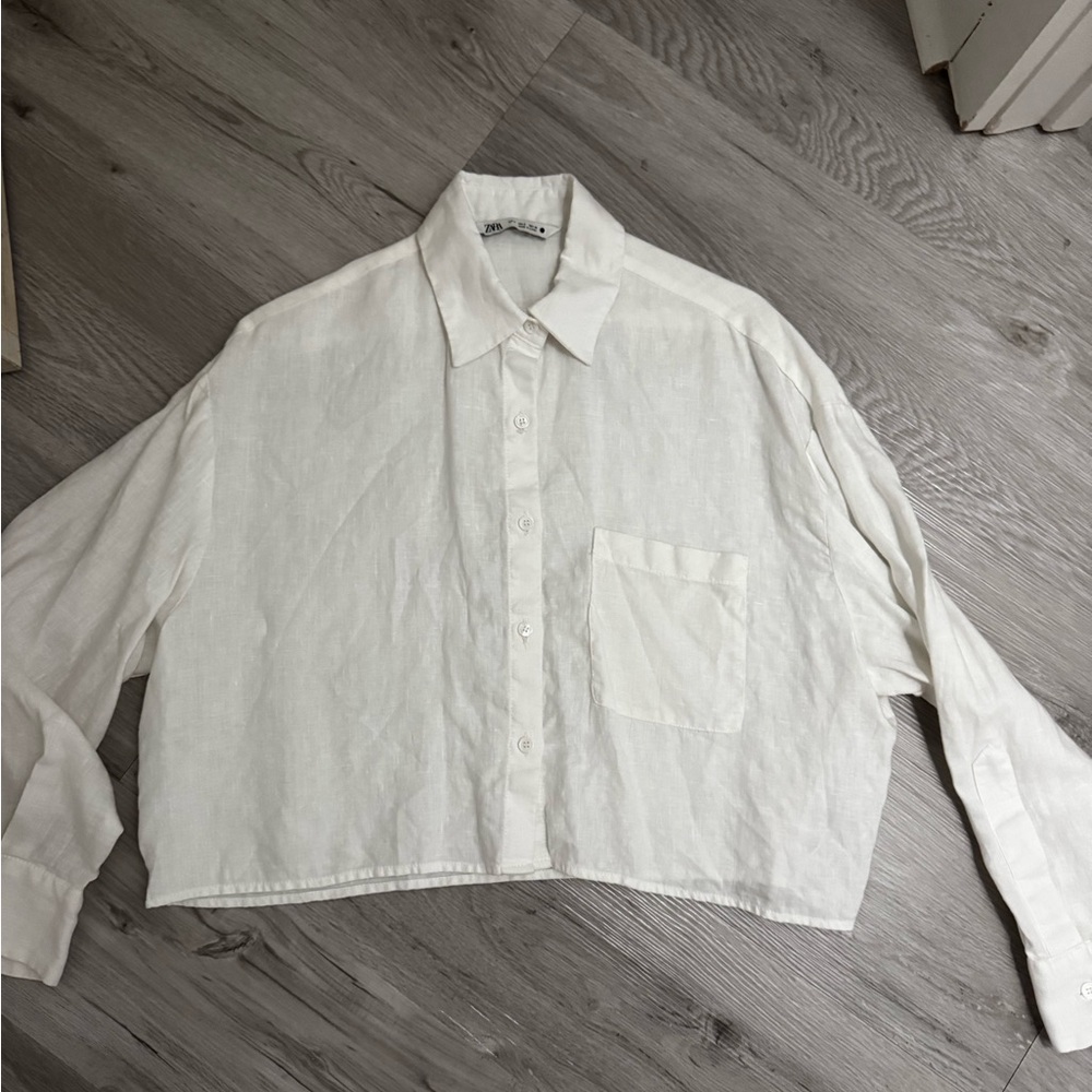 Zara Linen Cropped Button Down